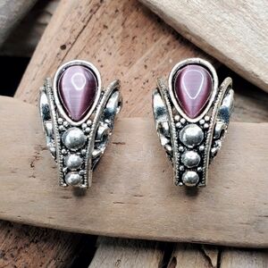 Vintage Avon Renaissance-Style Clip-On Earrings With Purple Stone